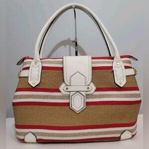 Eric Javits Raffia Woven Tote Shoulder Bag Red, White, and Tan